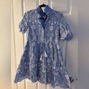 Sail to Sable Periwinkle Eyelet Tiered Mini Dress